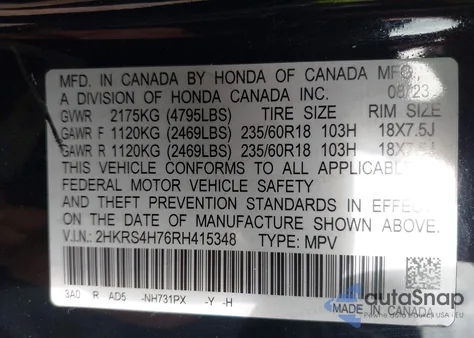 2024 Honda Cr-V Ex-L Awd from USA, damaged, VIN 2HKRS4H76RH415348